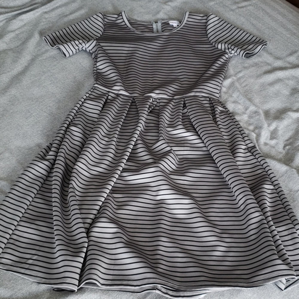 LuLaRoe Amelia - Grey and Black Striped